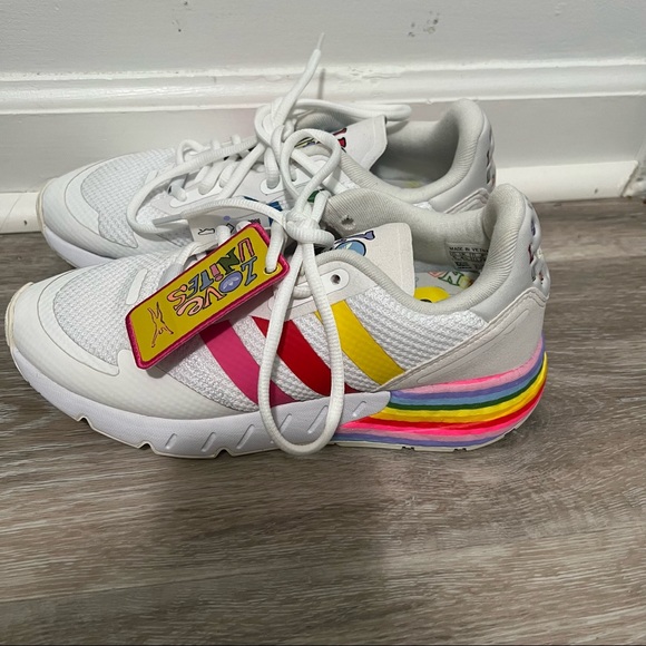 adidas Originals ZX 1K Boost Pride White Rainbow Men Unisex Casual Shoes - Picture 7 of 7